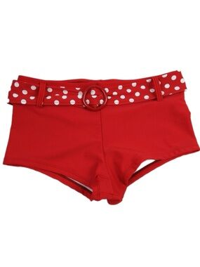 NWOT Marina West Red Polka Dot Belted Swim Bikini Bottom Shorts Retro Swim Sz M